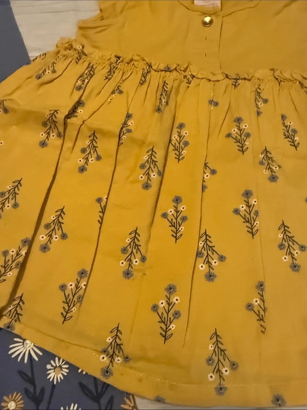 Savannah Girls Yellow Floral Dress & Blue Leggings Matching Set